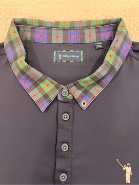 William Murray Navy Blue Tartan Plaid Men’s 2XL Performance Golf Polo Shirt